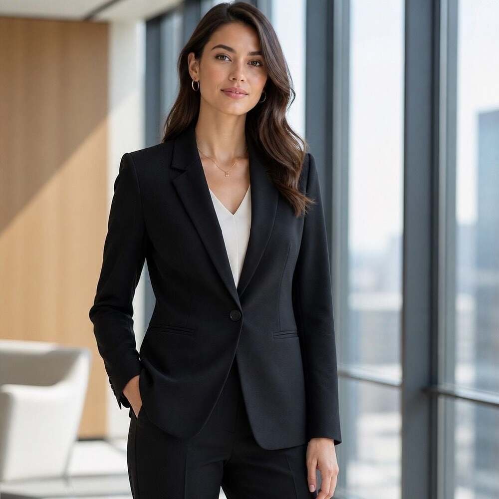 Liz Claiborne Women's Black One-Button Suit Blazer Jacket Size 8